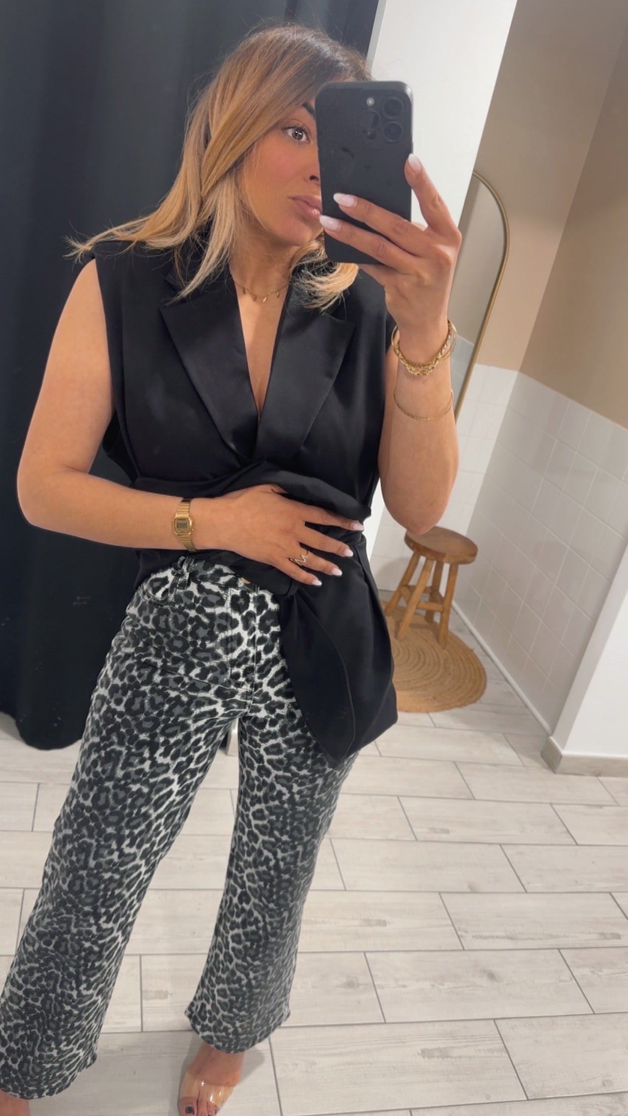 Jean Wide Leg noir imprimé