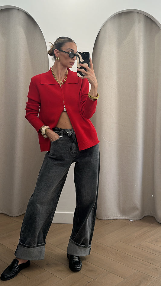 Gilet rouge zip