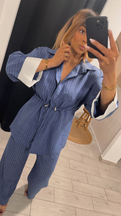 Ensemble Anna rayé bleu