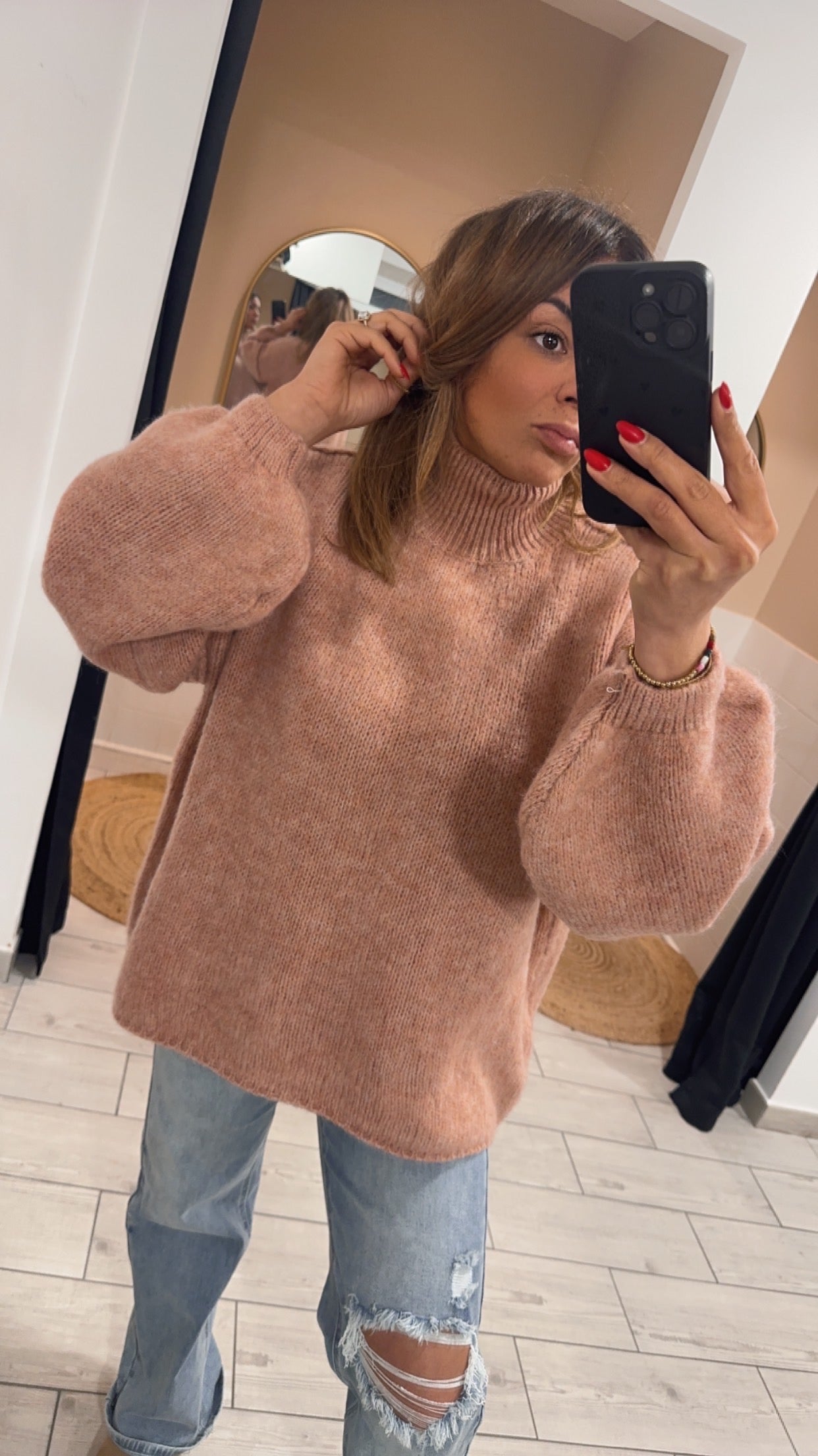 Pull Laine rose poudré