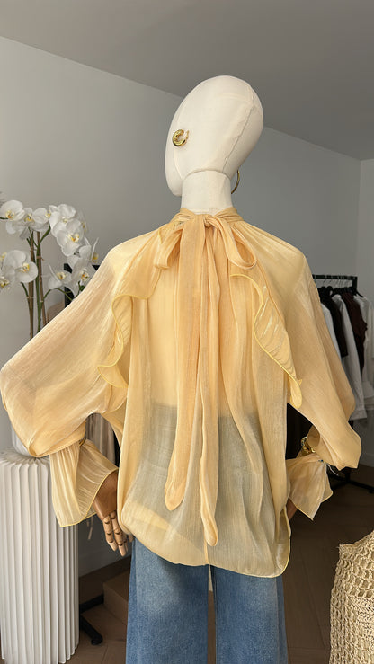 Blouse satinée effet lumière dorée ✨