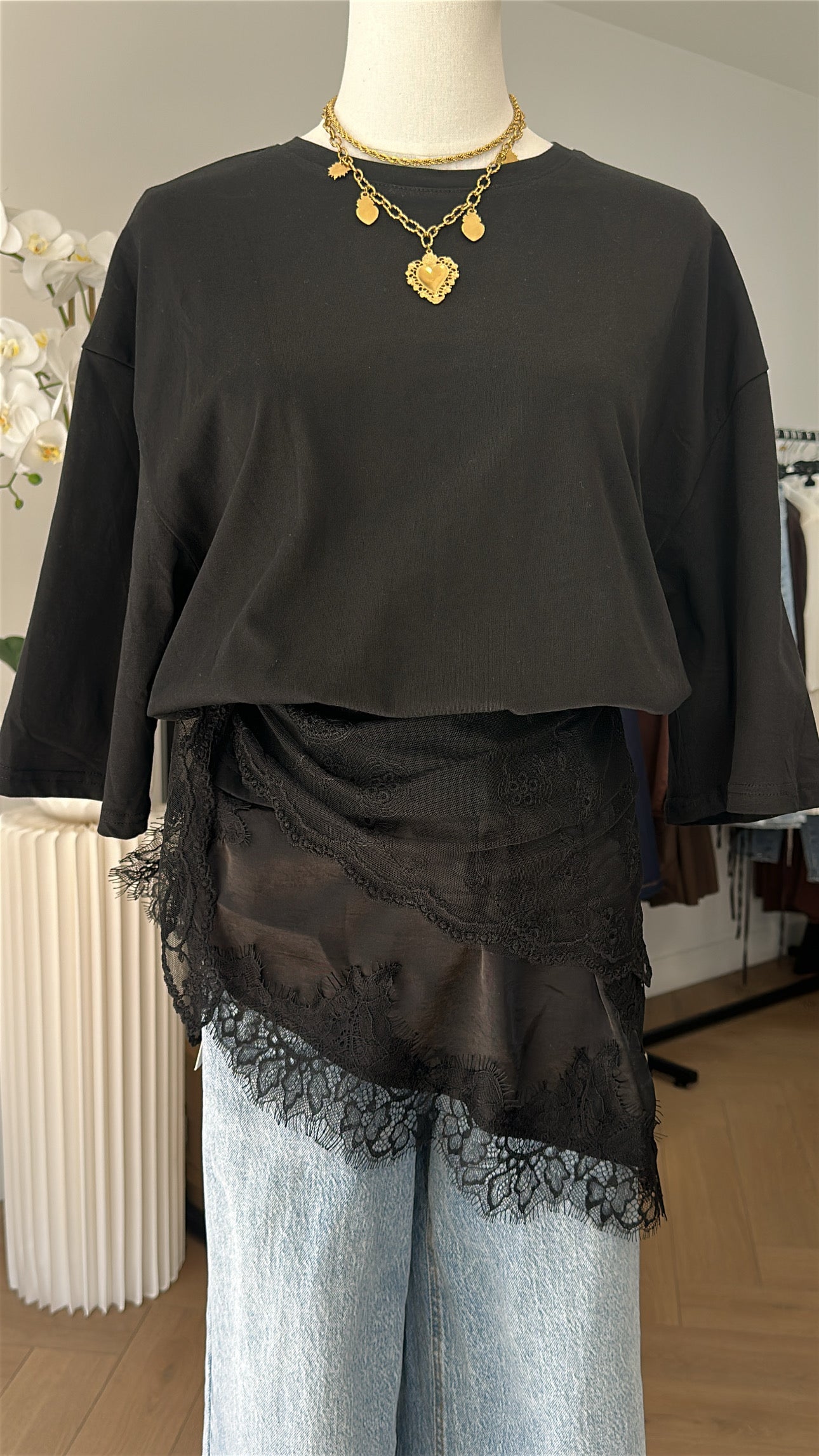 Camiseta gruesa con detalle de encaje