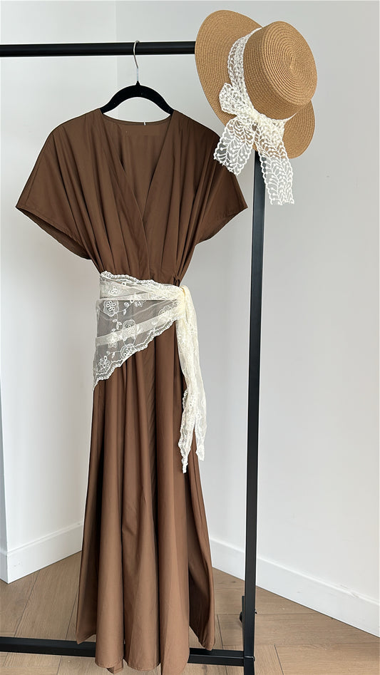 Robe longue plissée moka