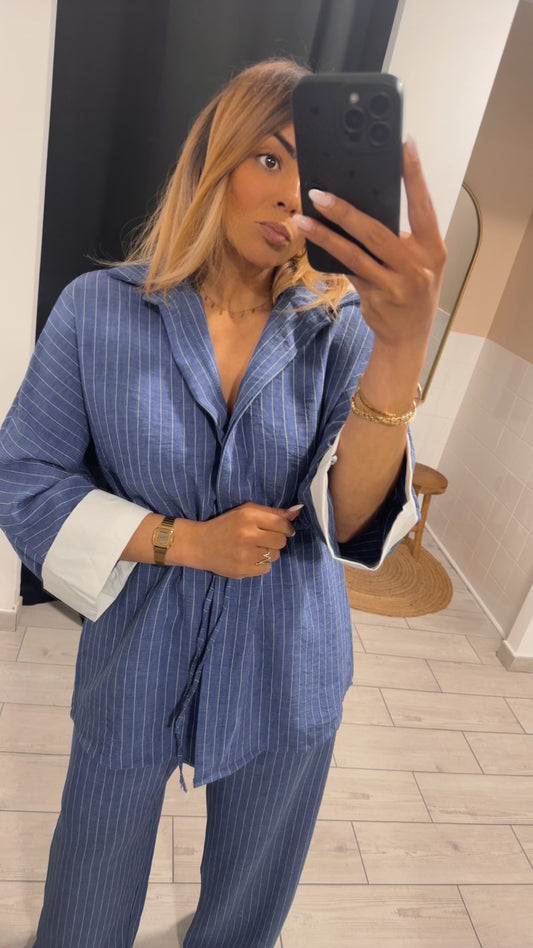 Ensemble Anna rayé bleu