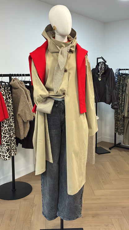 Trench capuche revers Vichy