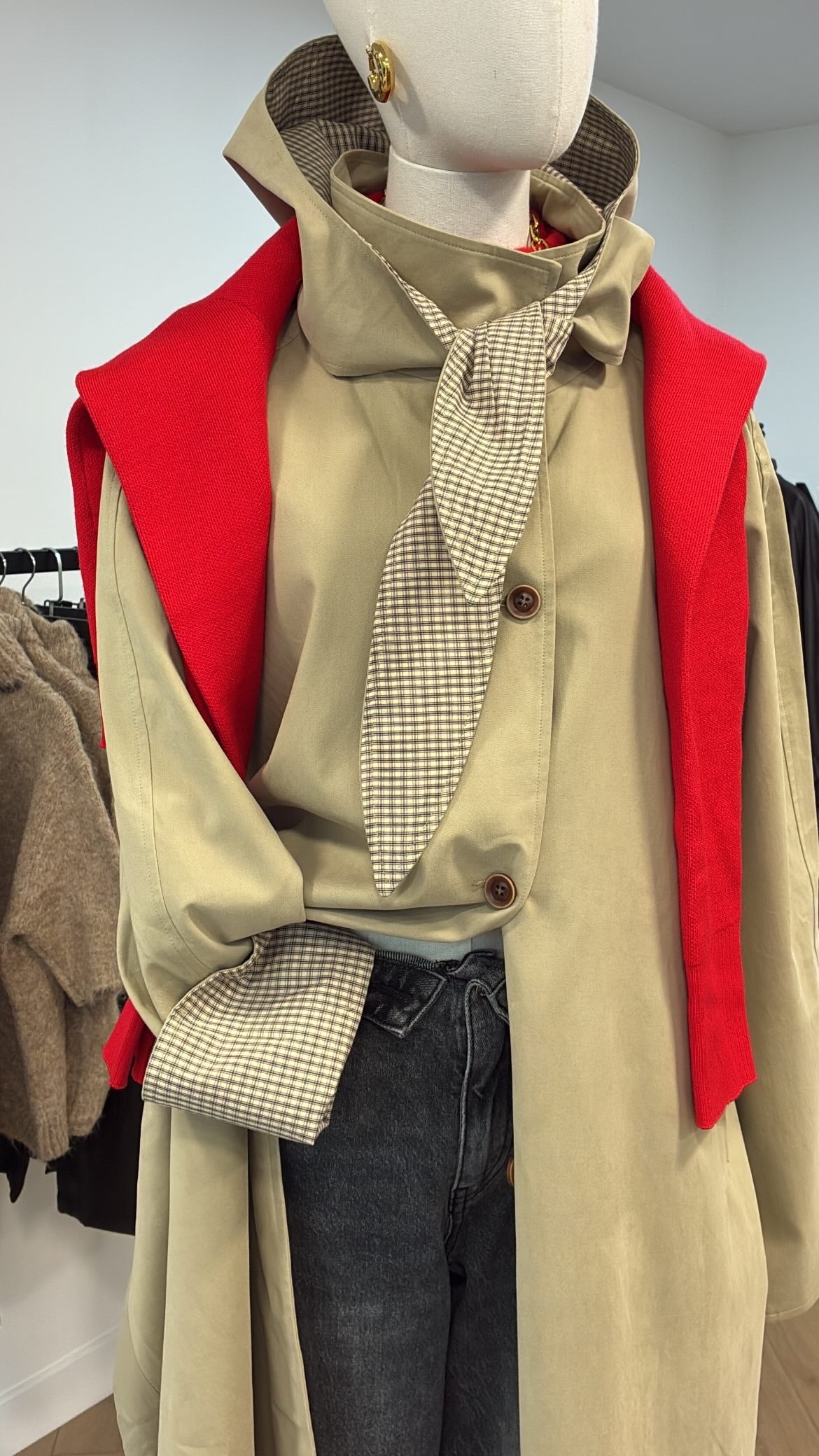 Trench capuche revers Vichy