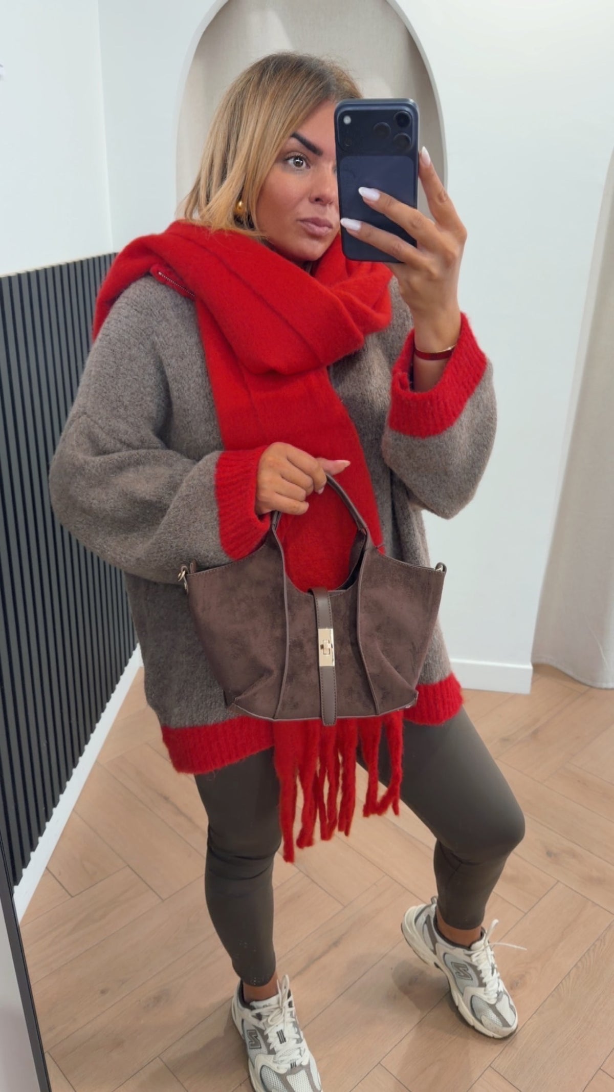 Gilet alpaga taupe/rouge